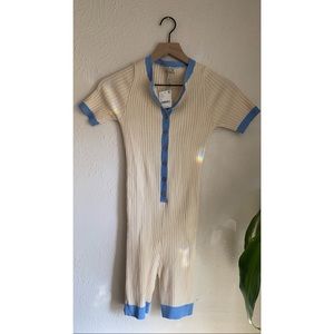 Free People White and Blue Onesie